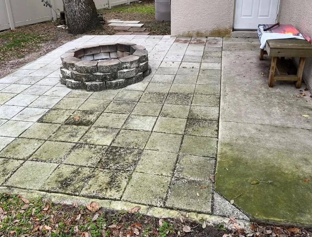 Patio before professional pressure washing